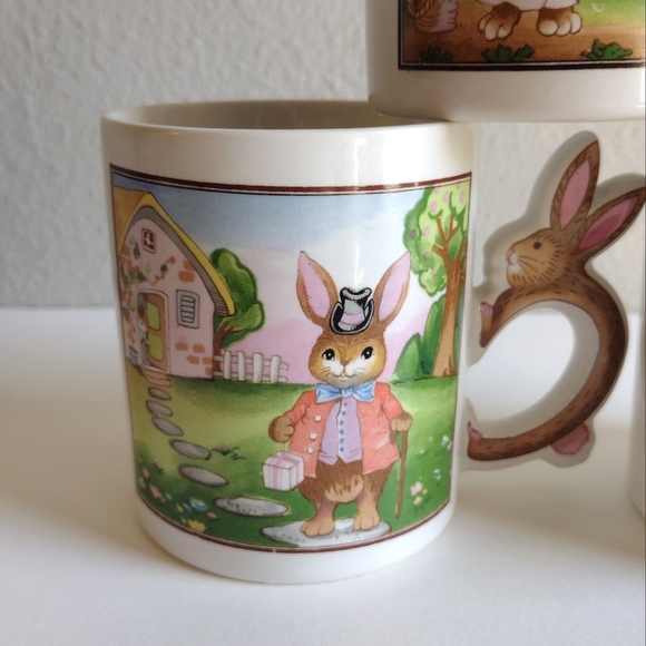 Vintage Set Of  3 Bunny/ Rabbit Coffee Tea Mugs With Bunny Handles Japan - Picture 3 of 7